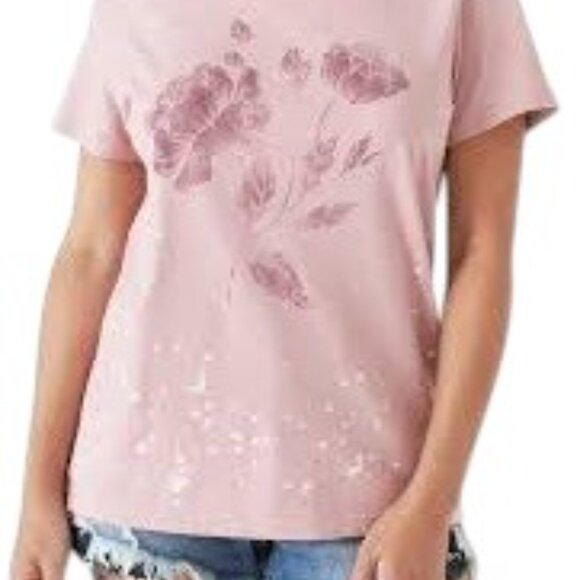 Lucky Brand Mono Floral Tee Pale Mauve Small NWT - Picture 2 of 3